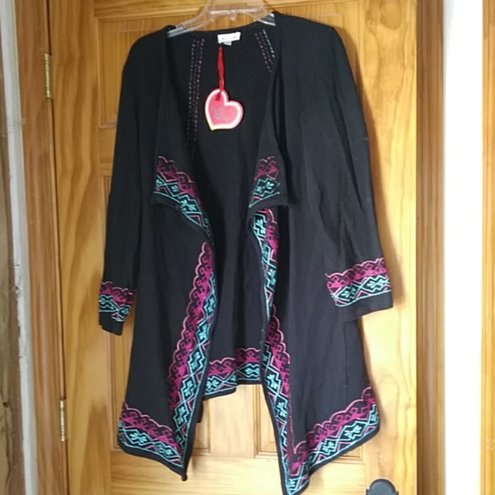 Embroidered Open Cardigan